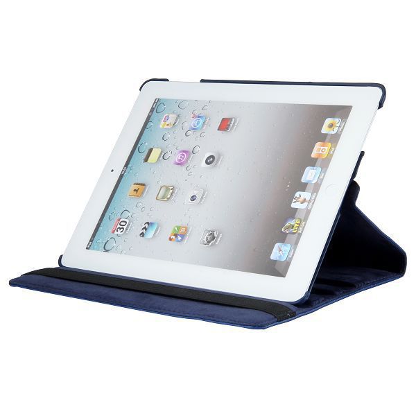 Läderfodral med roterbart ställ till iPad 2/3/4, mörkblå