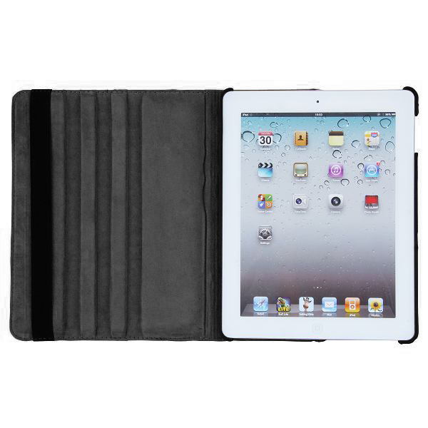 Läderfodral med roterbart ställ till iPad 2/3/4, svart