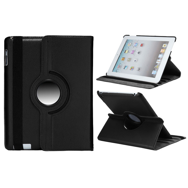 Läderfodral med roterbart ställ till iPad 2/3/4, svart