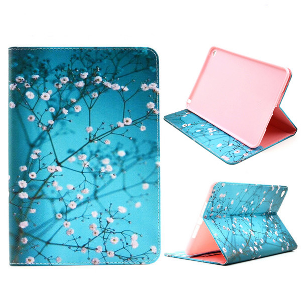 Blommigt läderfodral med ställ till iPad Mini 4, blå