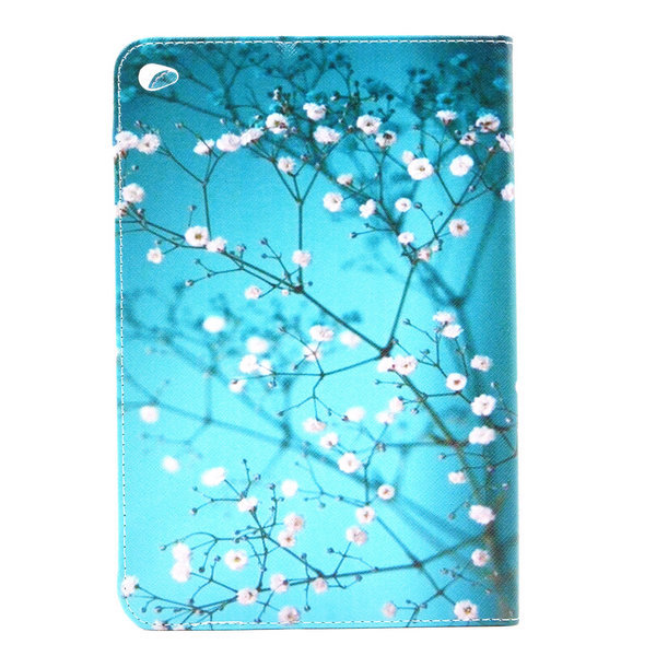 Blommigt läderfodral med ställ till iPad Mini 4, blå