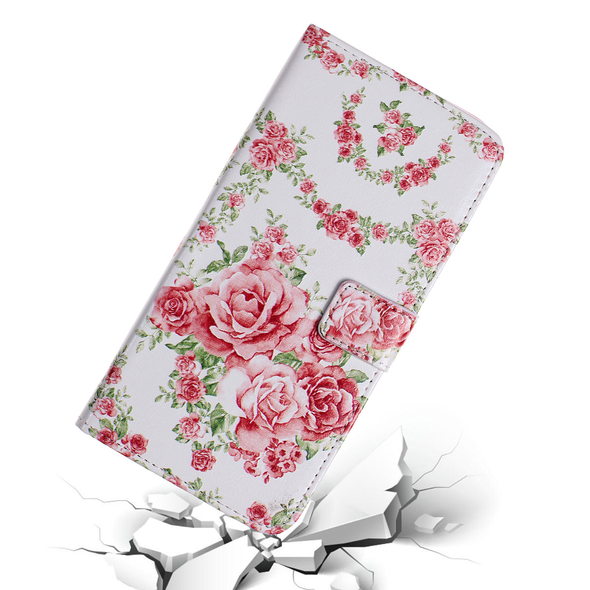 Läderfodral med ställ, rosor, iPhone 11 Pro Max