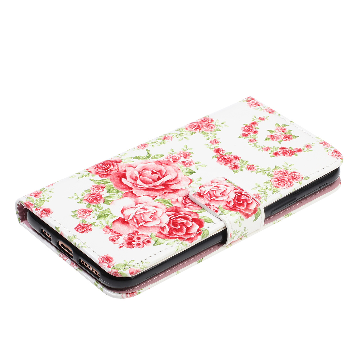 Läderfodral med ställ, rosor, iPhone 11 Pro Max
