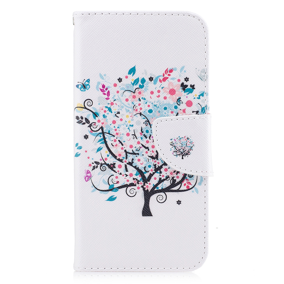 Läderfodral med ställ/kortplats, blommigt träd, iPhone X/XS