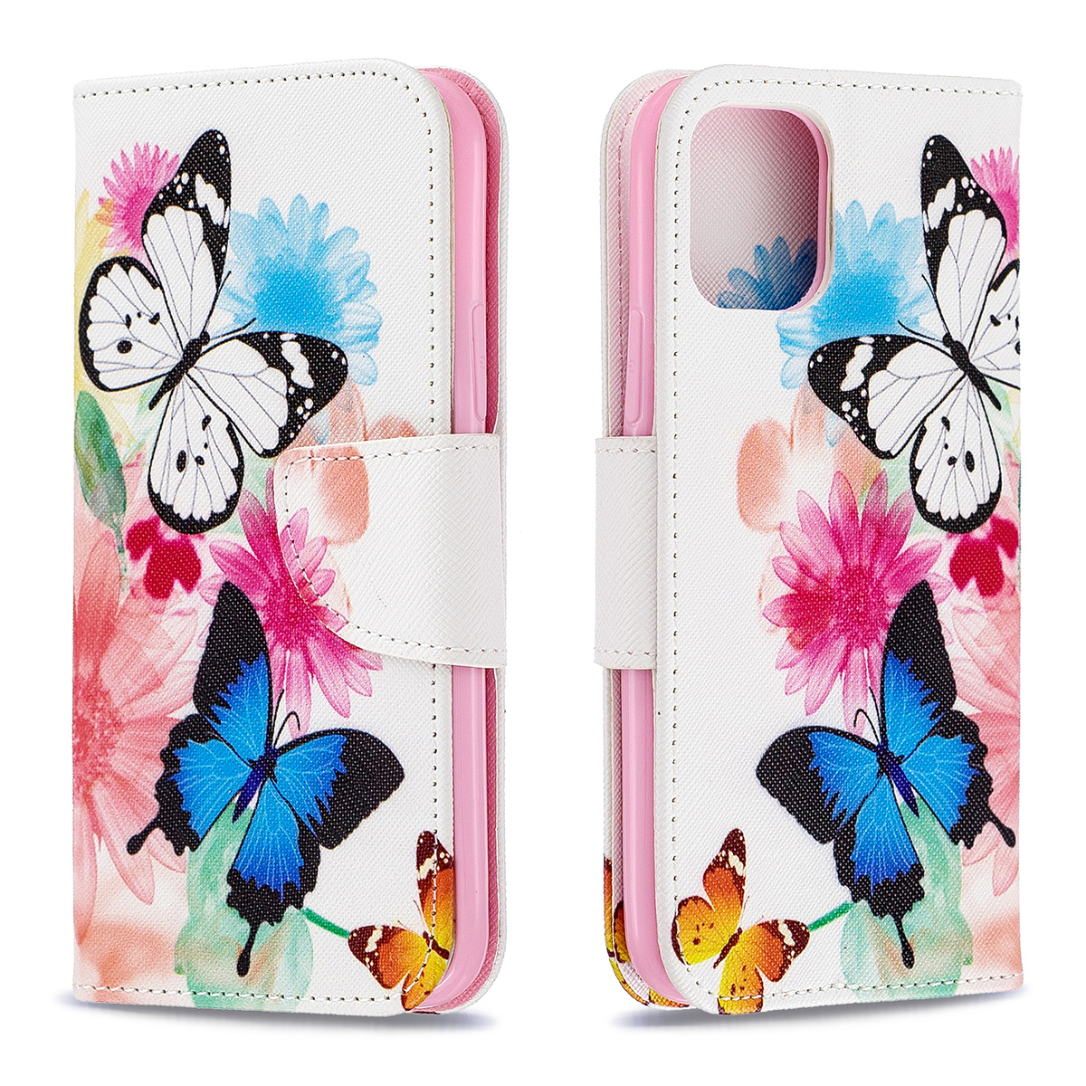 Läderfodral med ställ/kortplats, fjärilar, iPhone 11 Pro