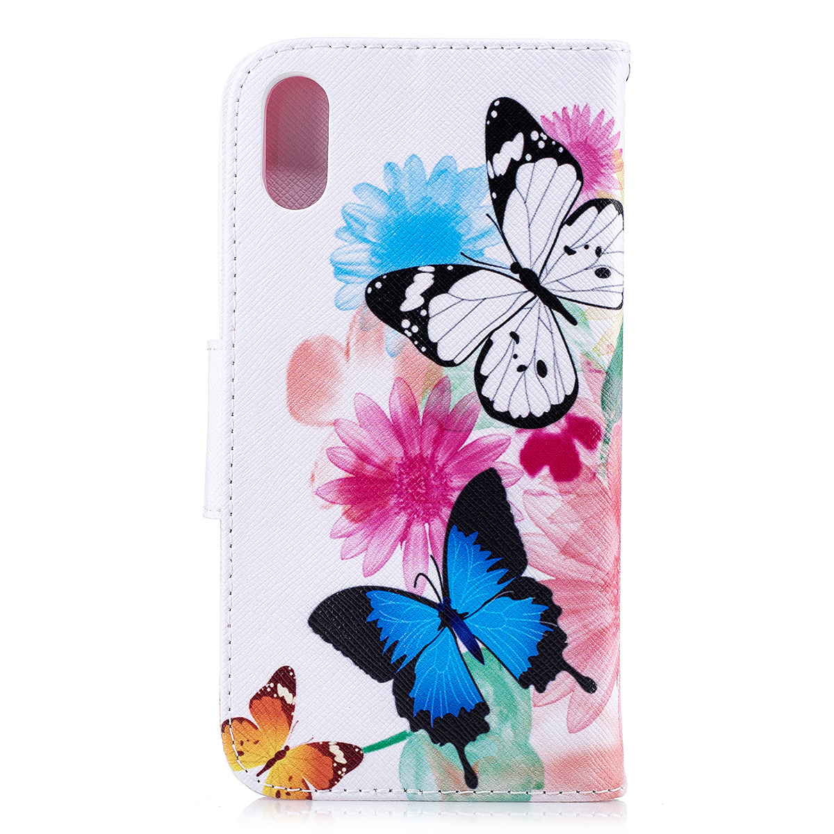 Läderfodral med ställ/kortplats, fjärilar, iPhone XR