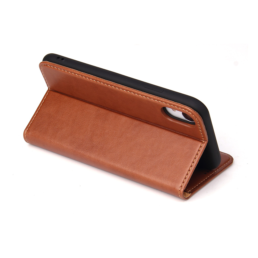 Läderfodral med ställ/kortplatser, iPhone XR, brun