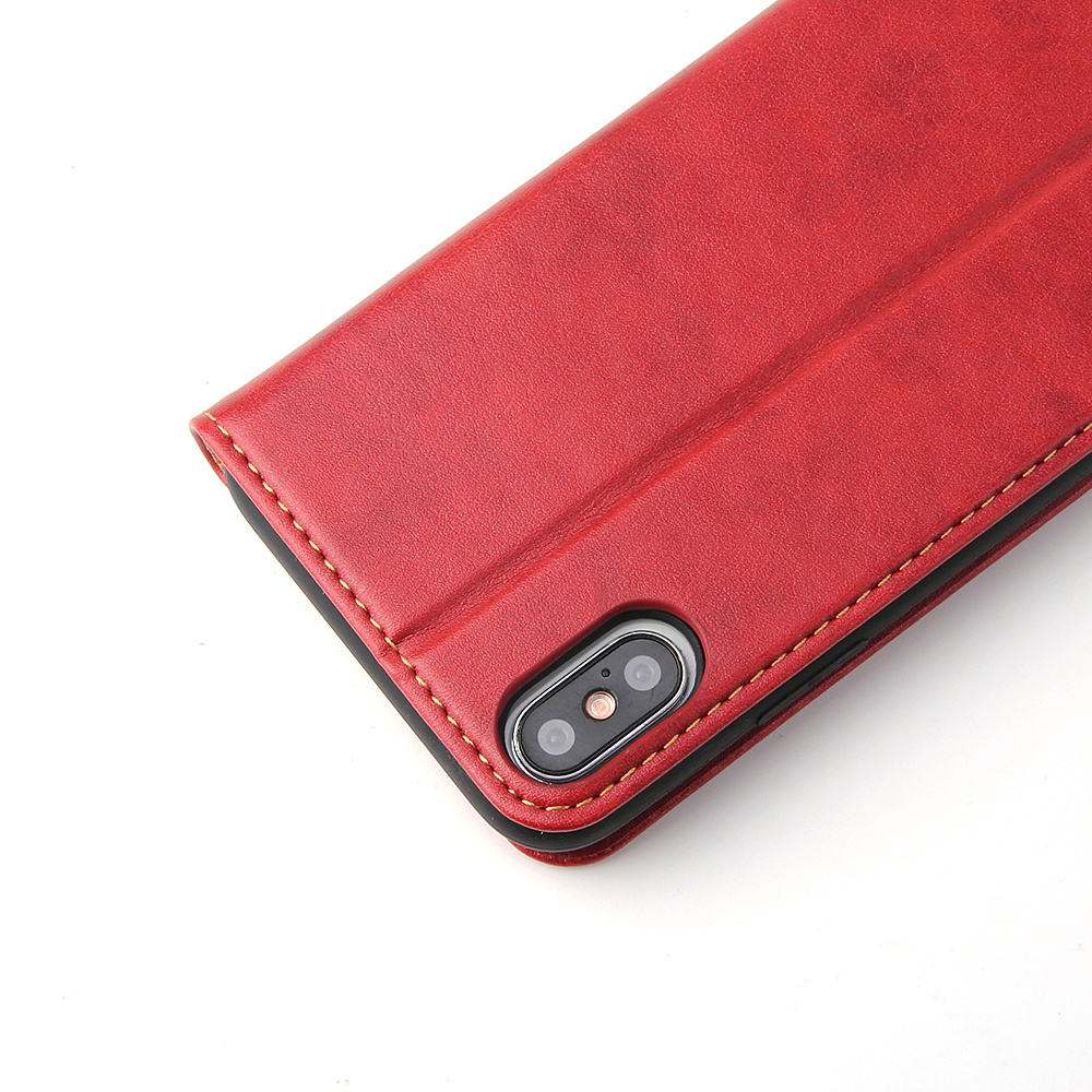 Läderfodral med ställ/kortplatser, iPhone XS Max, röd