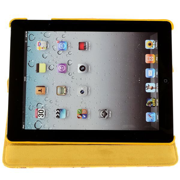 Läderfodral med roterbart ställ till iPad 2/3/4, gul