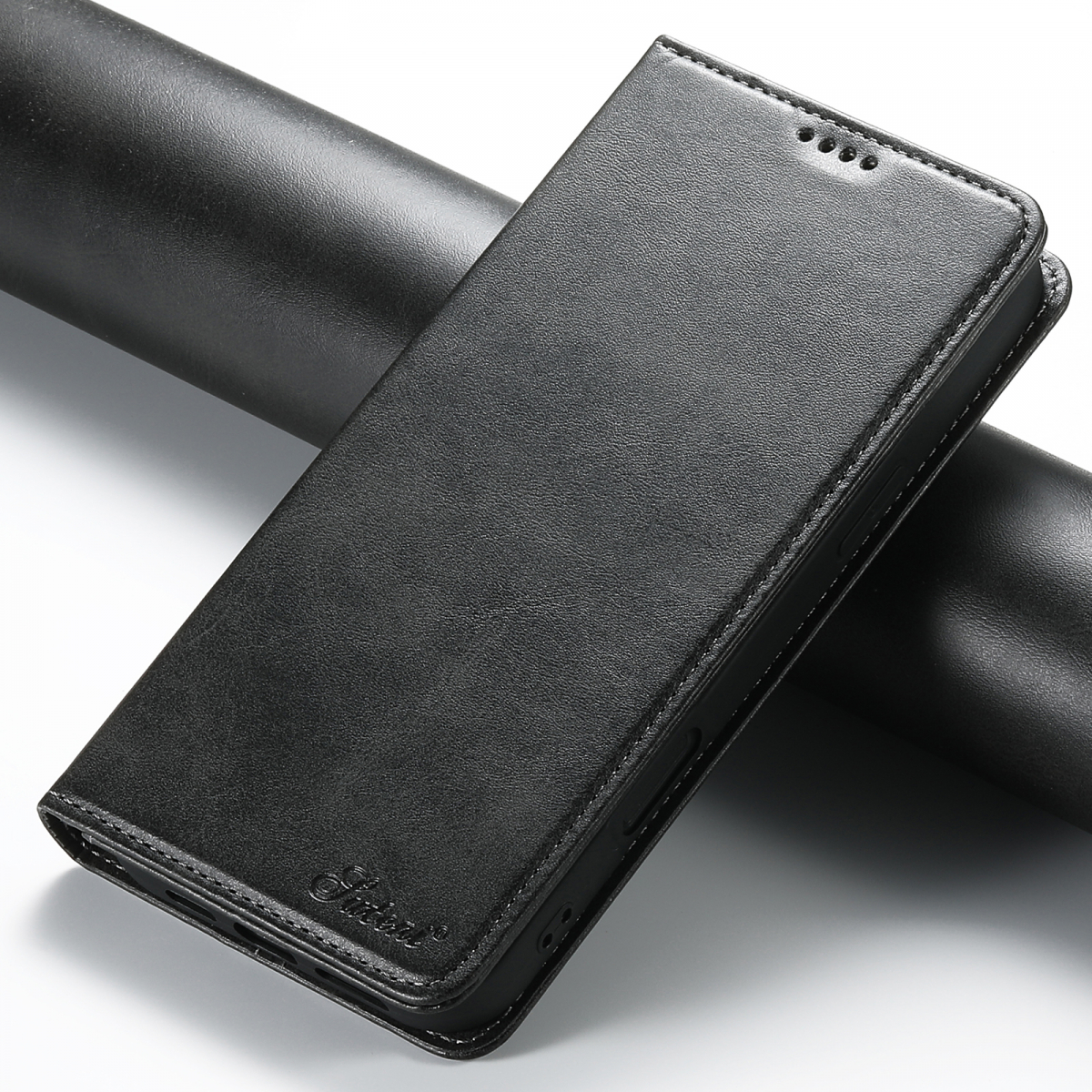 Läderfodral ställ/kortplats till iPhone 16 Plus, svart