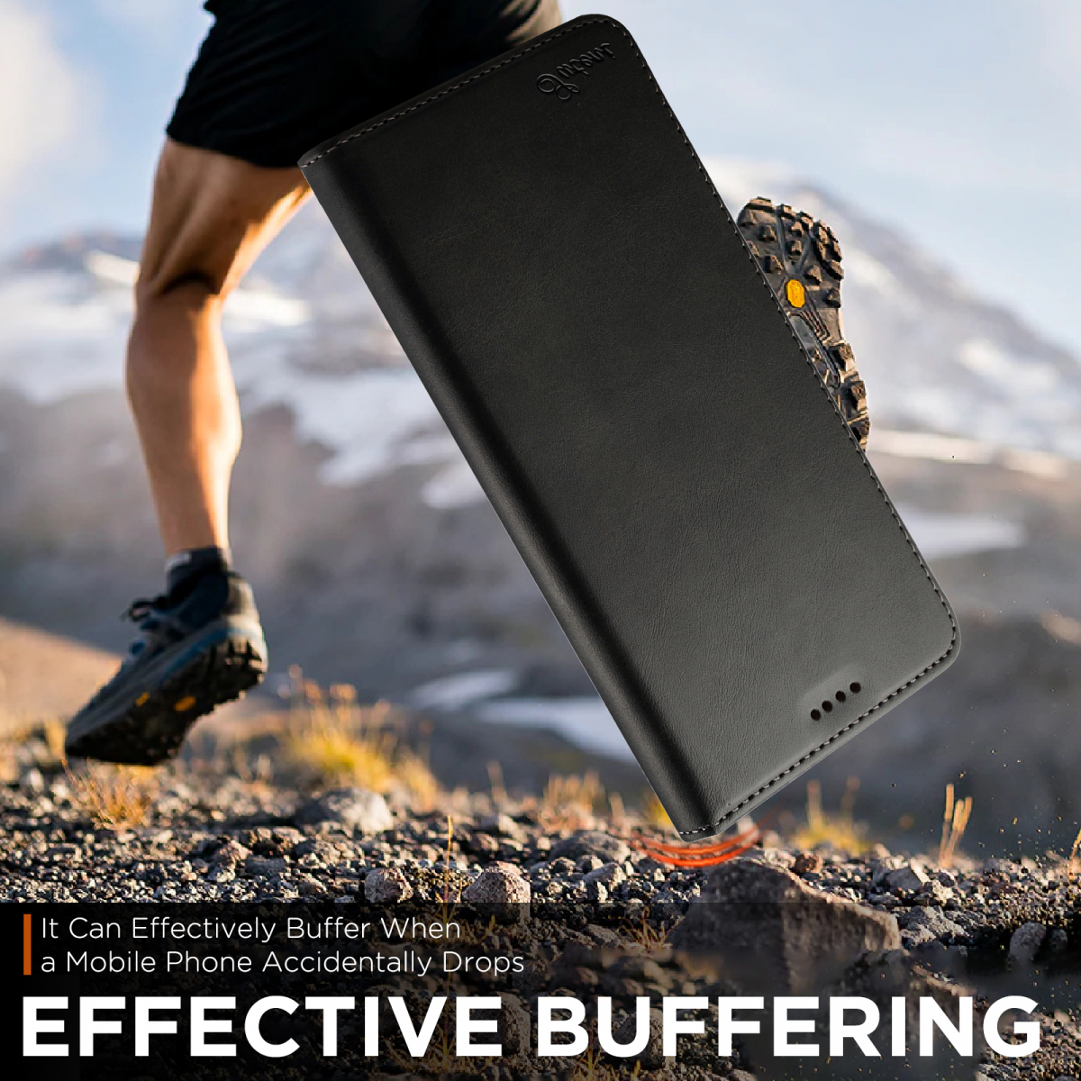 Läderfodral ställ/kortplats till iPhone 17 Air, svart