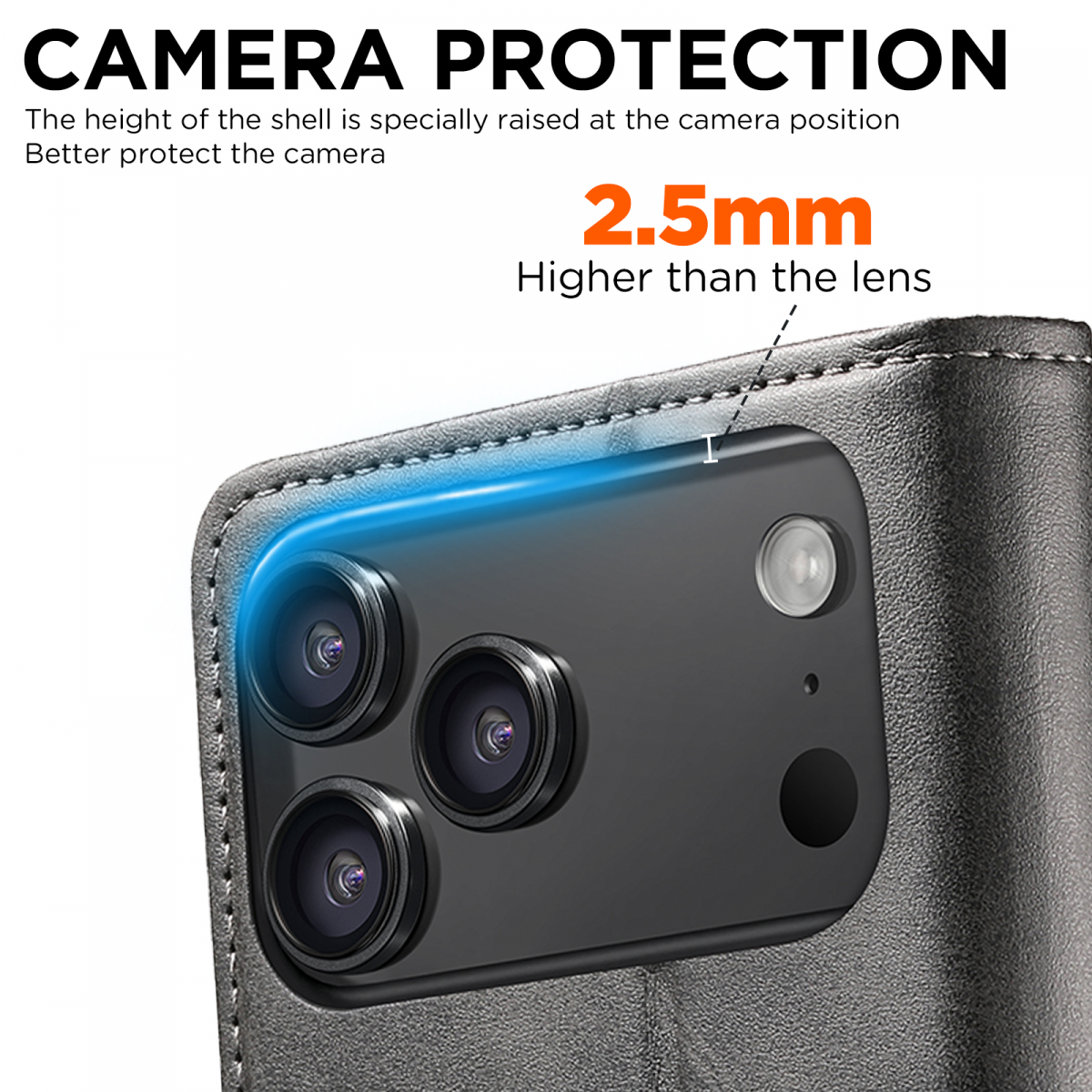 Läderfodral ställ/kortplats till iPhone 17 Pro, svart