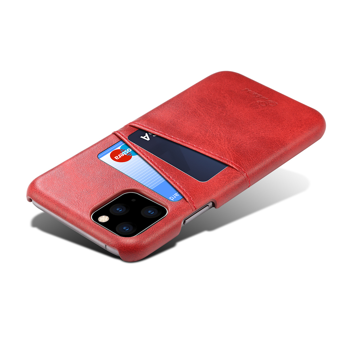 Läderskal med 2 kortplatser till iPhone 11 Pro Max, röd