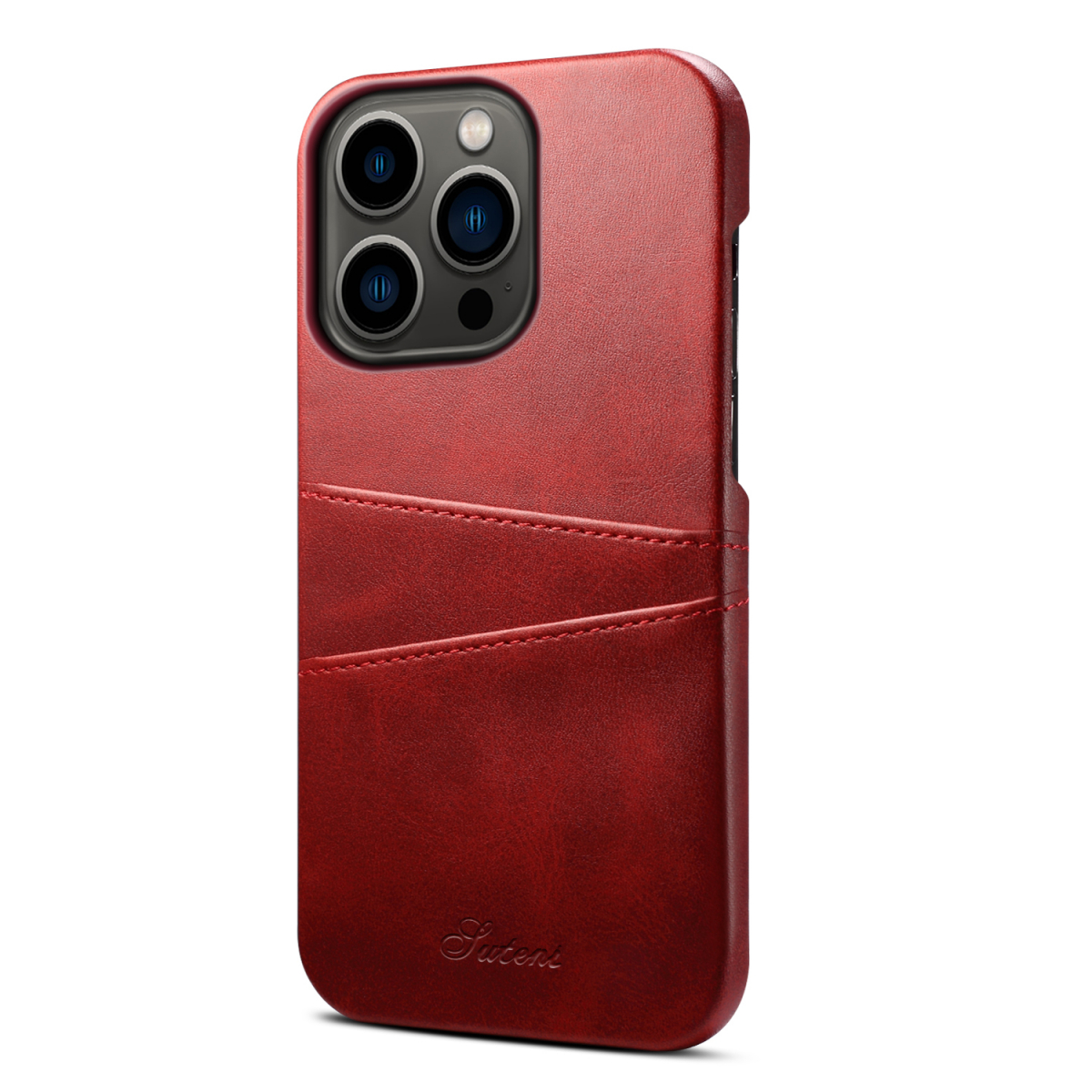 Läderskal med 2 kortplatser till iPhone 15 Pro Max, röd