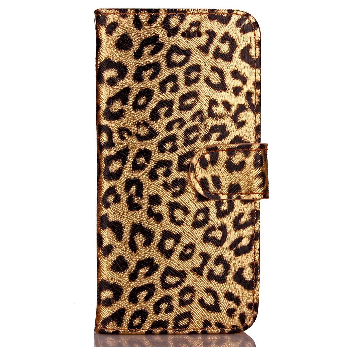 Läderfodral med kortplats leopard guld, iPhone 6/6S Plus