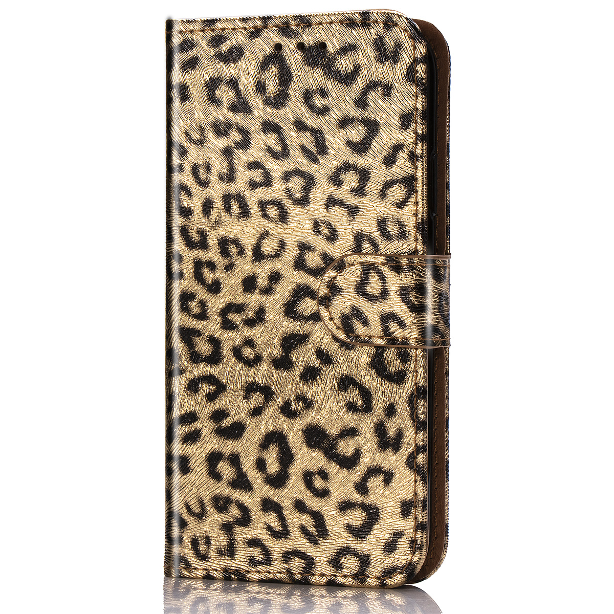 Läderfodral med kortplats leopard guld, iPhone XS Max