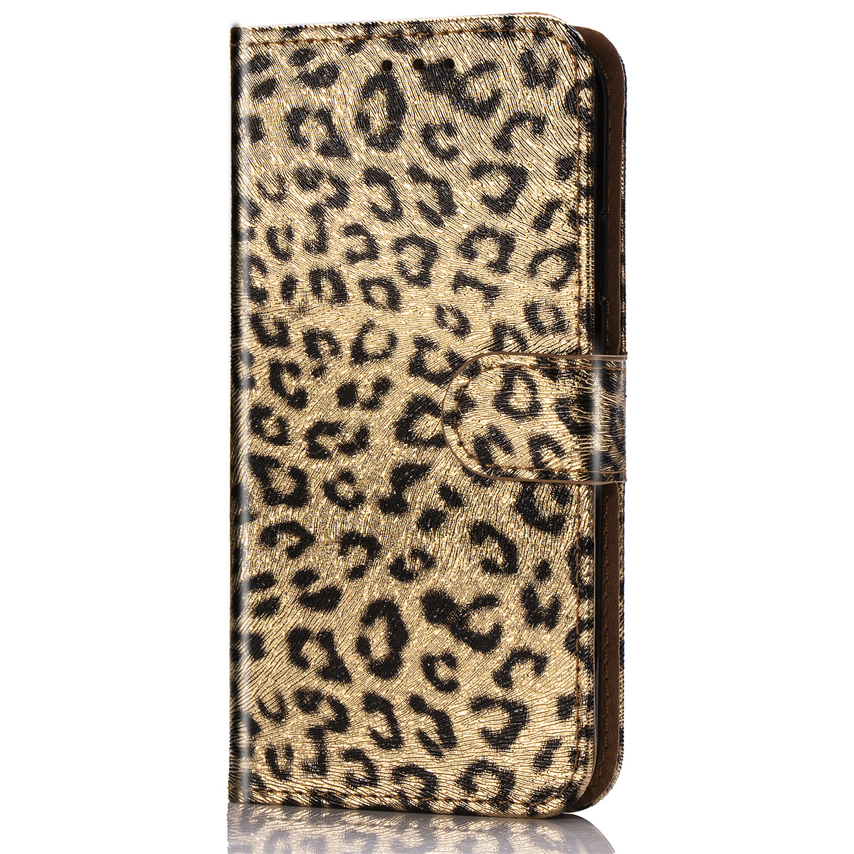Läderfodral med kortplats leopard guld, iPhone XS Max