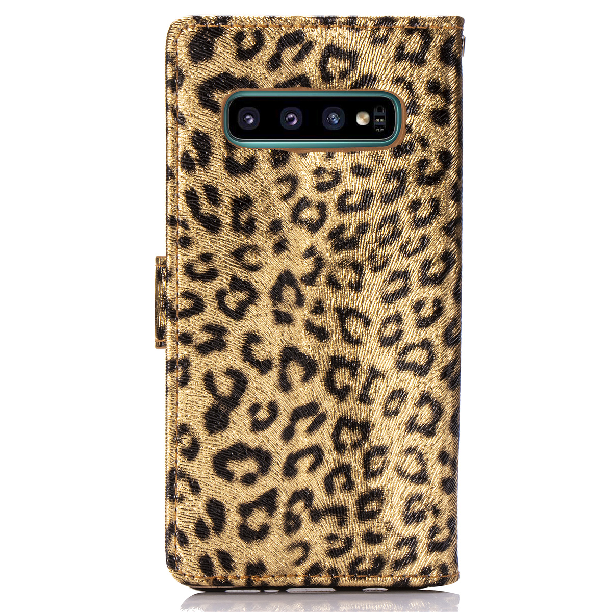 Läderfodral med kortplats leopard guld, Samsung Galaxy S10