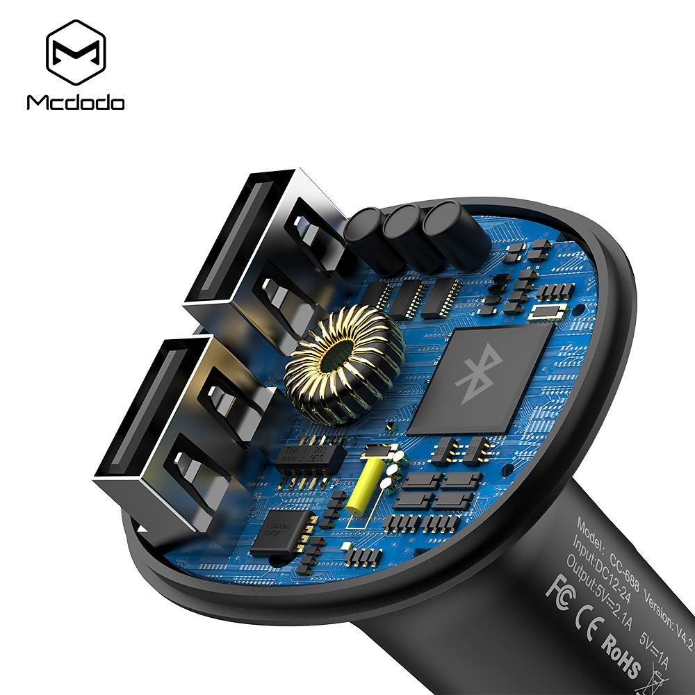 McDodo CC-6880 Billaddare med Bluetooth FM-sändare, svart