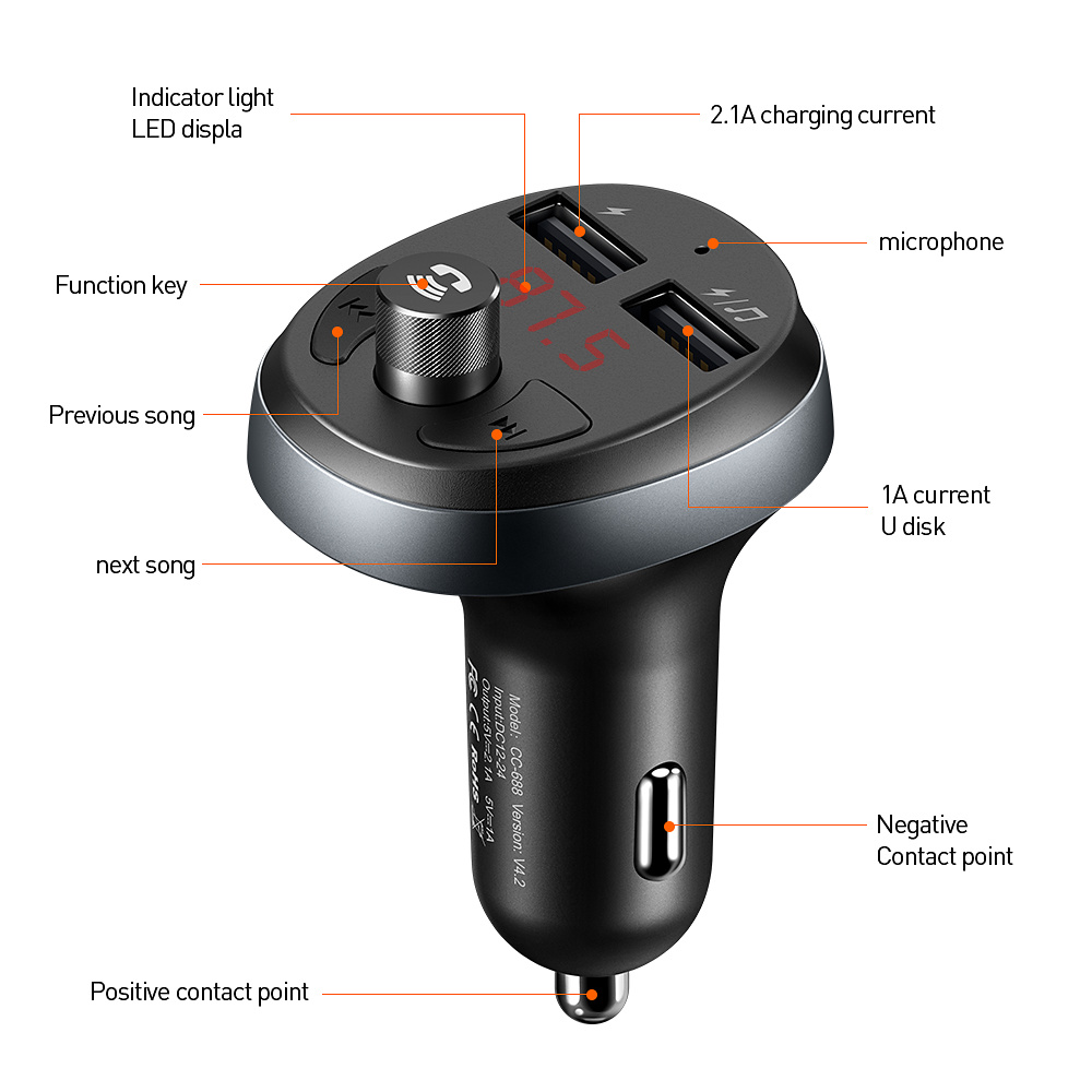 McDodo CC-6880 Billaddare med Bluetooth FM-sändare, svart