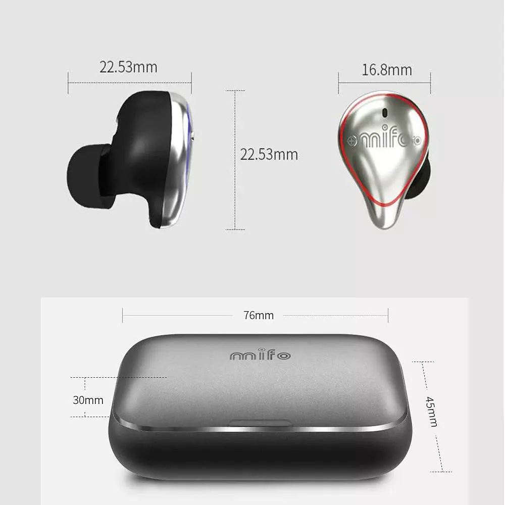 MIFO O5 In-Ear hörlurar, Bluetooth 5.0, Pro version, grå