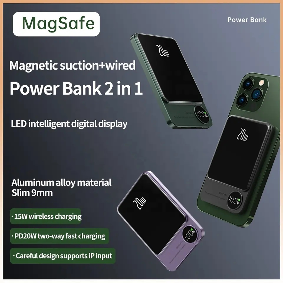 Magnetisk Powerbank med display, PD, 10.000mAh, 20W