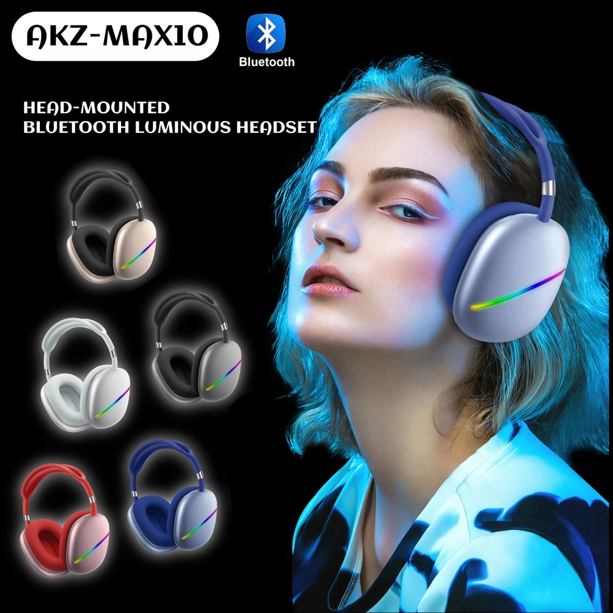 Max10 trådlösa hörlurar med LED-strimma, 40mm, guld