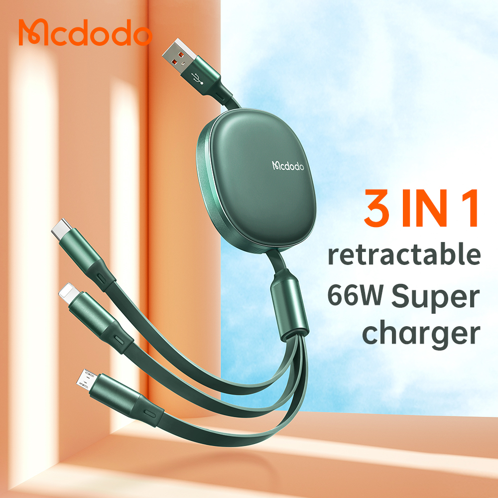 McDodo CA-1201 Upprullad 3-i-1 multikabel, 66W, 6A, 1.2m