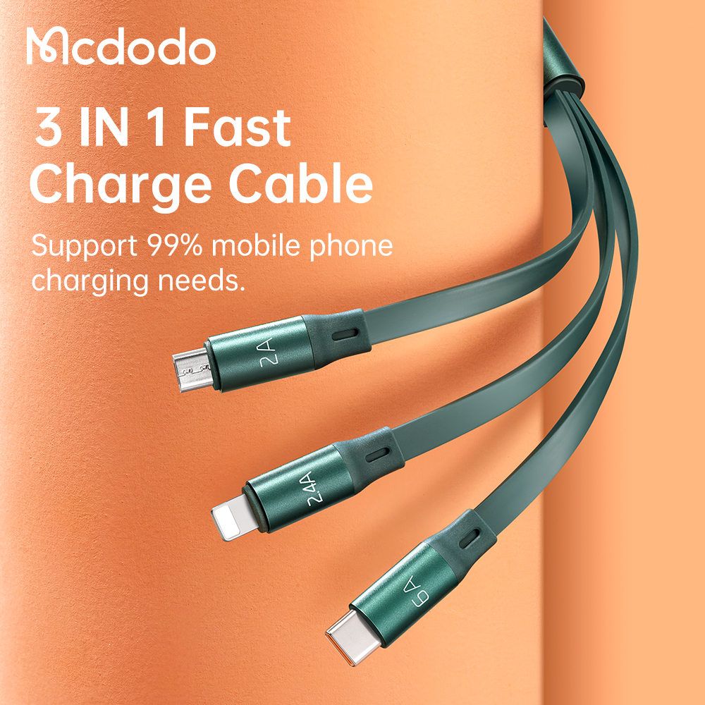 McDodo CA-1201 Upprullad 3-i-1 multikabel, 66W, 6A, 1.2m