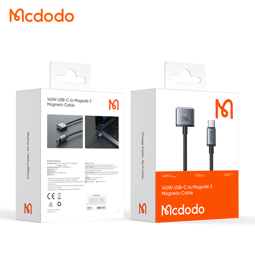 McDodo CA-1470 USB-C till Magsafe 3 magnetisk kabel, 140W, 2m