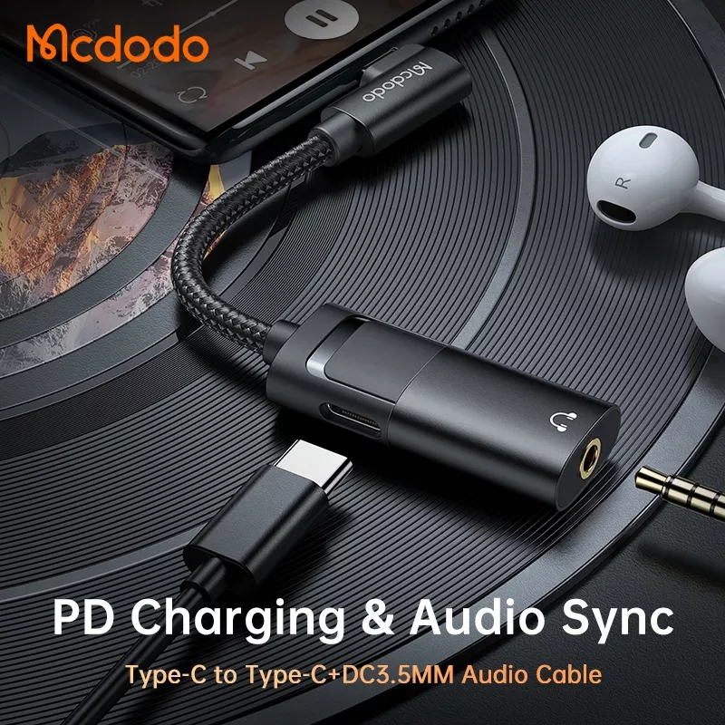 McDodo CA-1880 USB-C till USB-C+3.5mm-adapter, 120mm