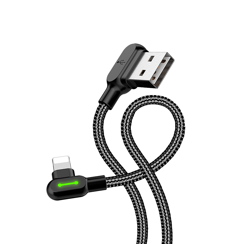 McDodo CA-4671 Vinklad Lightning kabel, LED, 2A, 1.2m, svart