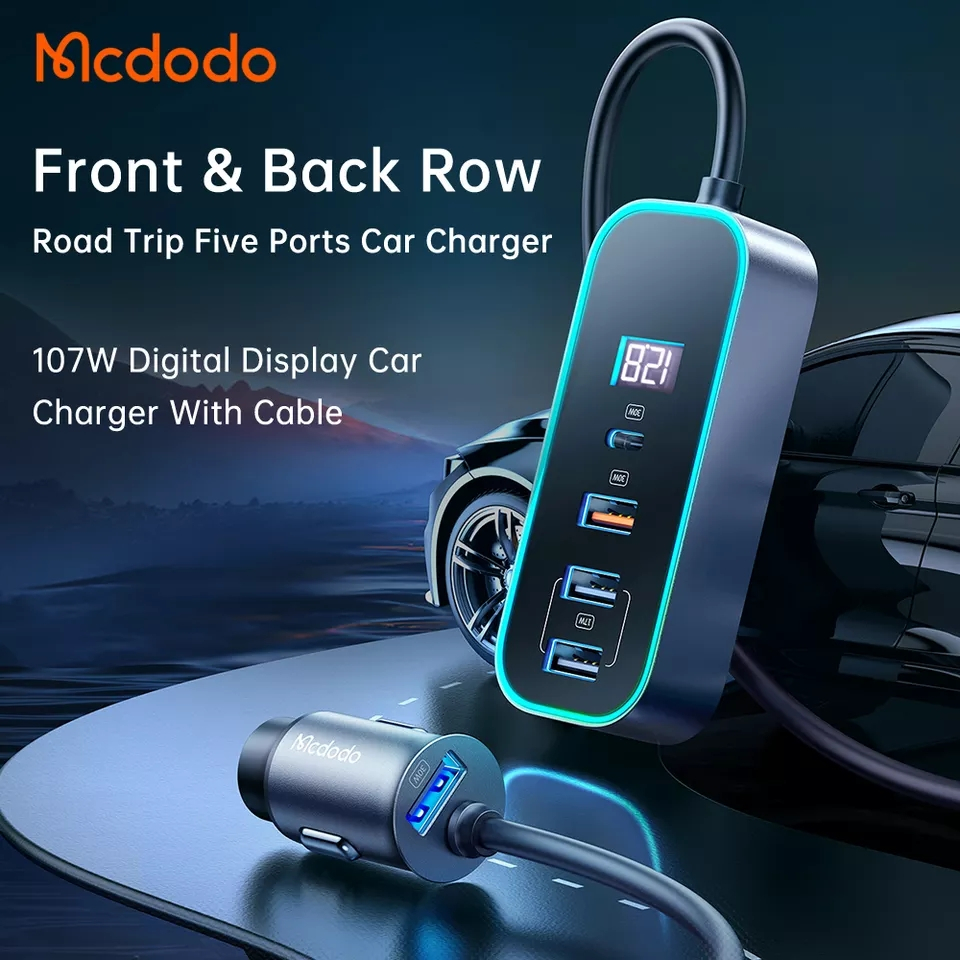 McDodo CC-1900 USB+USB-C Billaddare med display, 5 uttag, 107W