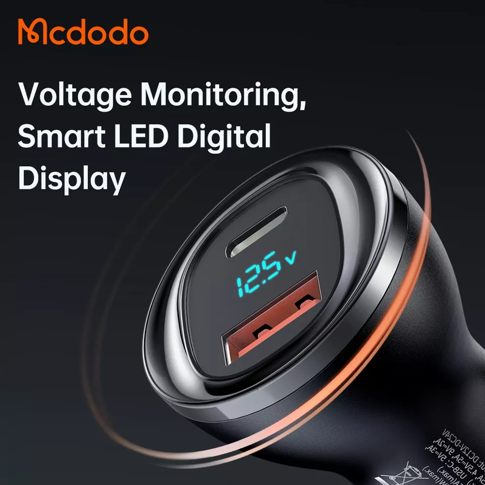 McDodo CC-5670 USB+USB-C Billaddare med LED-display, 95W, 5A