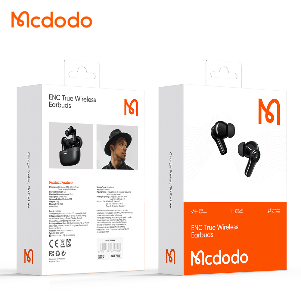 McDodo HP-8041 TWS Trådlösa In Ear-hörlurar, svart