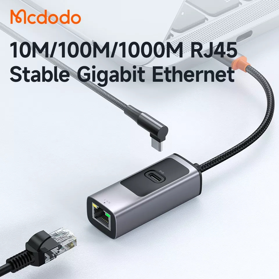 McDodo HU-068 USB-C till RJ45-adapter+USB-C uttag, PD, 100W