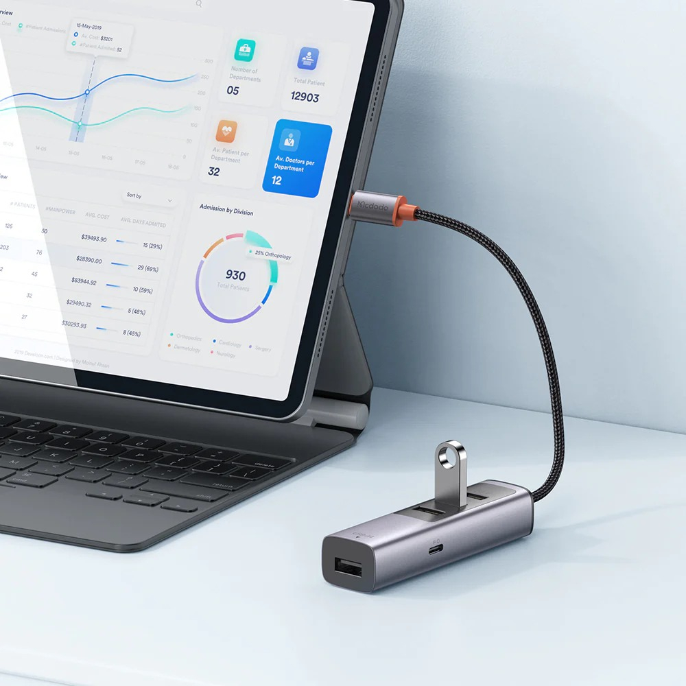 McDodo HU-112 USB-C hubb, 4xUSB3.0+USB-C, PD, 100W