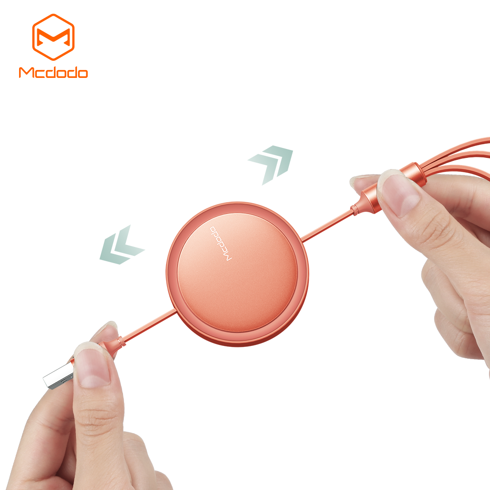 McDodo Upprullad 3-i-1 kabel, USB-C/Lightning/MicroUSB, orange