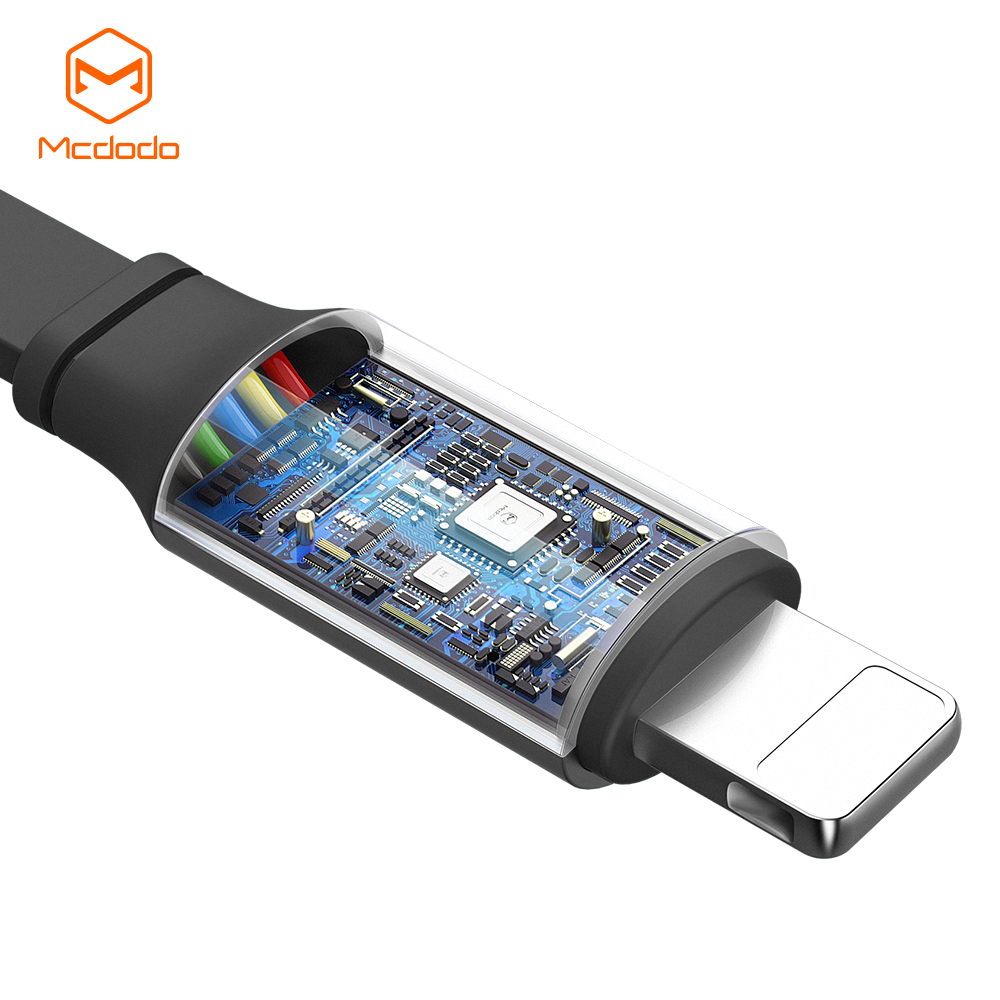 McDodo Upprullad 3-i-1 kabel, USB-C/Lightning/MicroUSB, svart