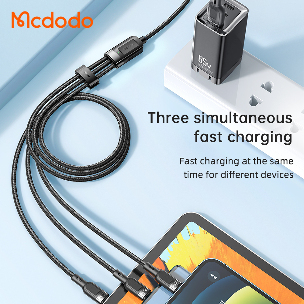 McDodo CA-0930 3-i-1 multikabel, snabbladdning, 6A, 1.2m, svart