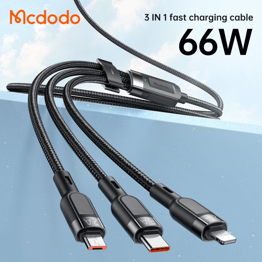 McDodo CA-0930 3-i-1 multikabel, snabbladdning, 6A, 1.2m, svart