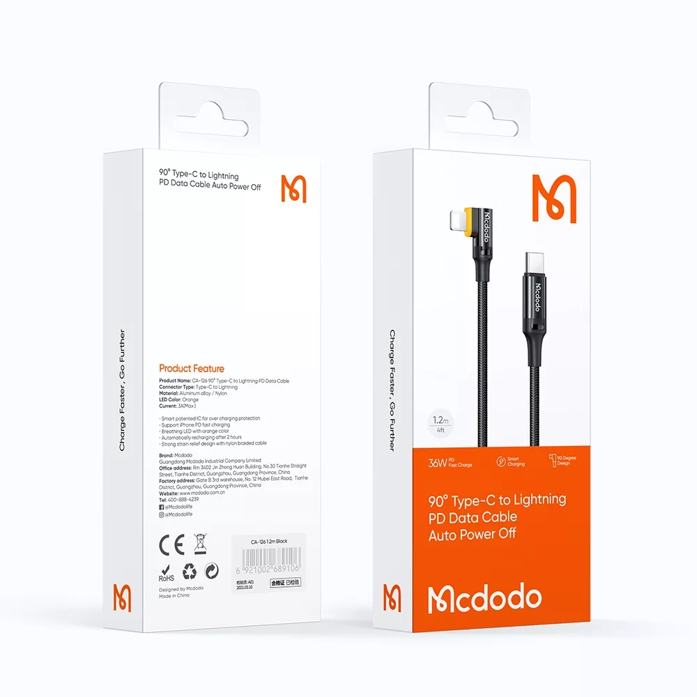 McDodo CA-1262 USB-C till Lightning, Auto Disconnect, 3A, 2m