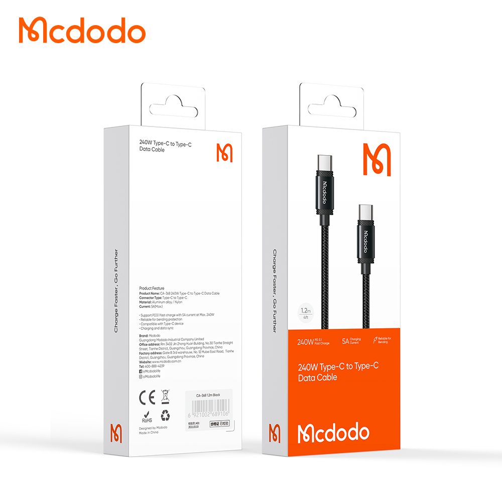 McDodo CA-368 USB-C till USB-C-kabel, PD3.1, 5A, 1.2m