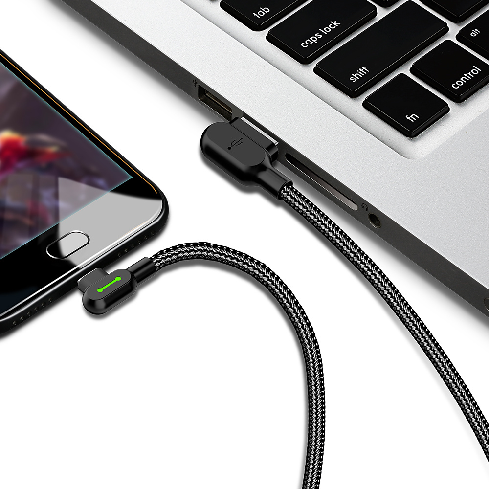 McDodo CA-5283 Vinklad USB-C-kabel, LED, 2A, 3m, svart