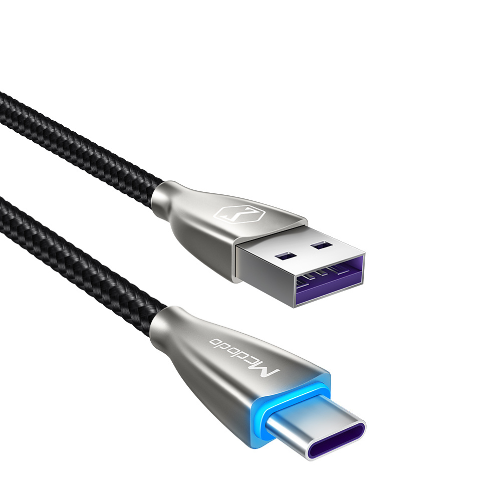 McDodo Excellence USB-C-kabel, LED, 5A, 1m, svart