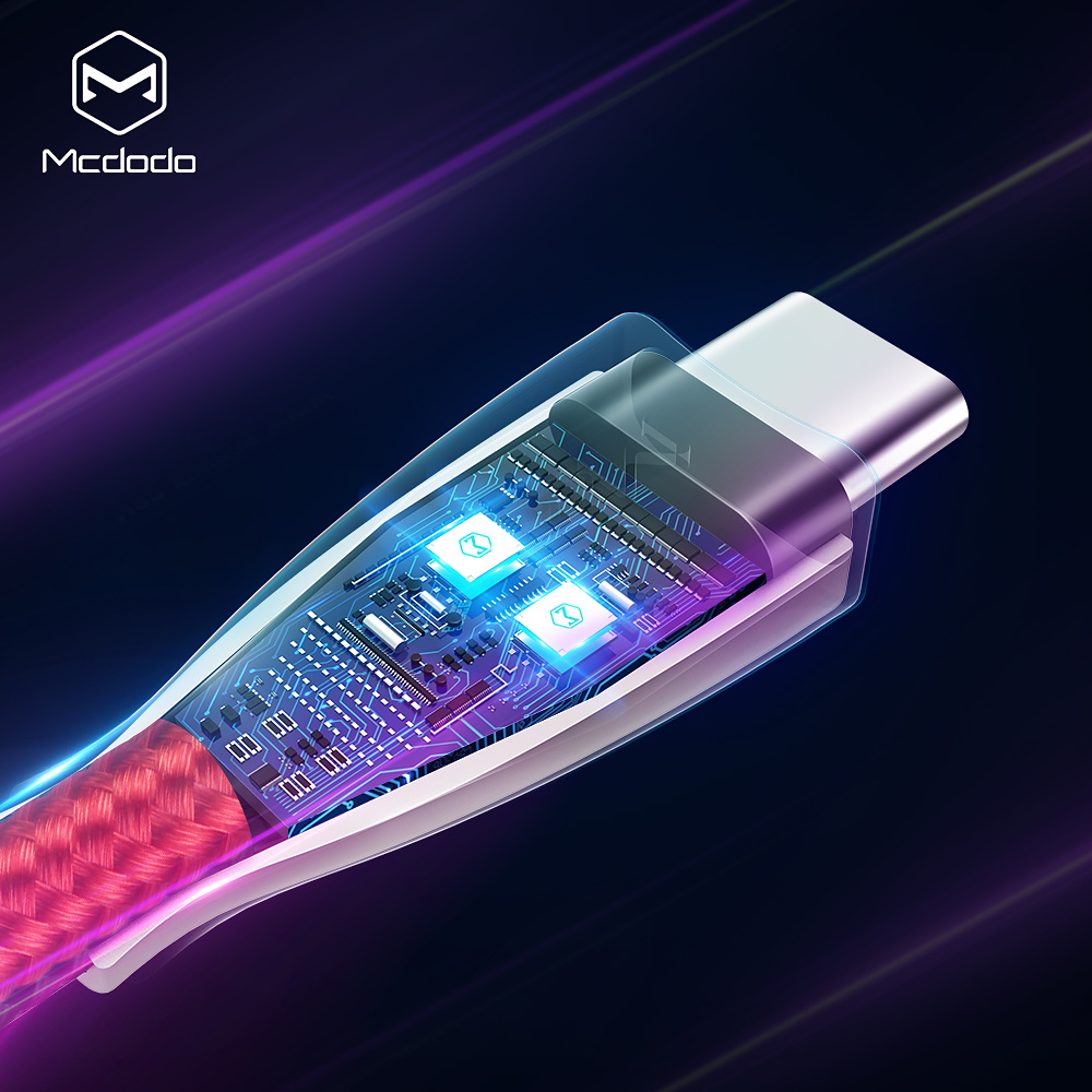 McDodo CA-5424 Excellence USB-C-kabel, LED, 5A, 1.5m, röd