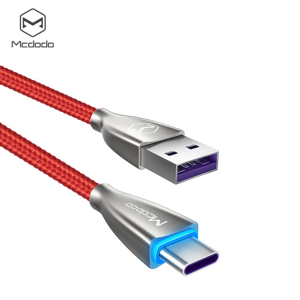 McDodo CA-5424 Excellence USB-C-kabel, LED, 5A, 1.5m, röd