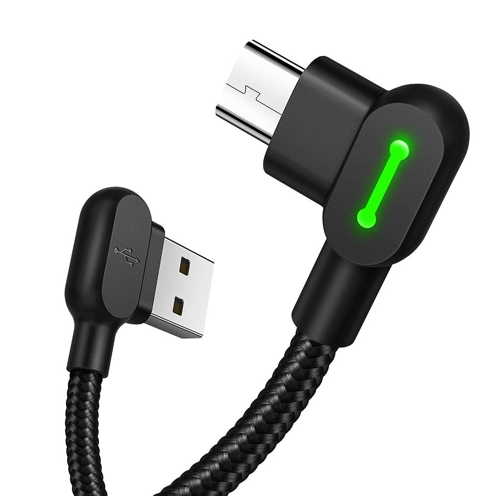 McDodo CA-5772 90° Micro-USB kabel med LED, 1.8m, svart