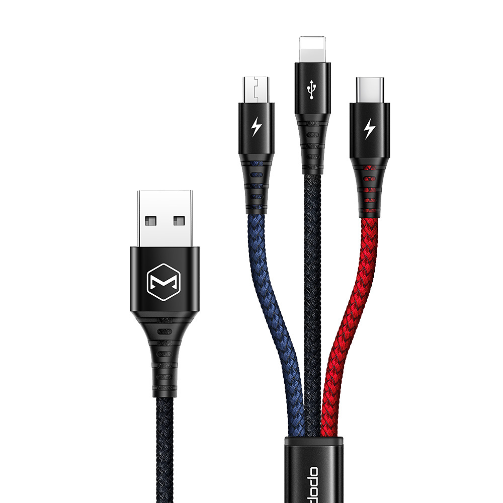 McDodo CA-622 Multiladdare, USB-C+MicroUSB+Lightning, 2.4A, 1.2m