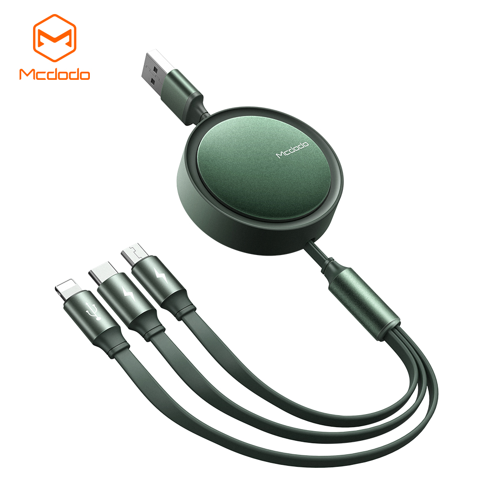 McDodo Upprullad 3-i-1 kabel, USB-C/Lightning/MicroUSB, grön